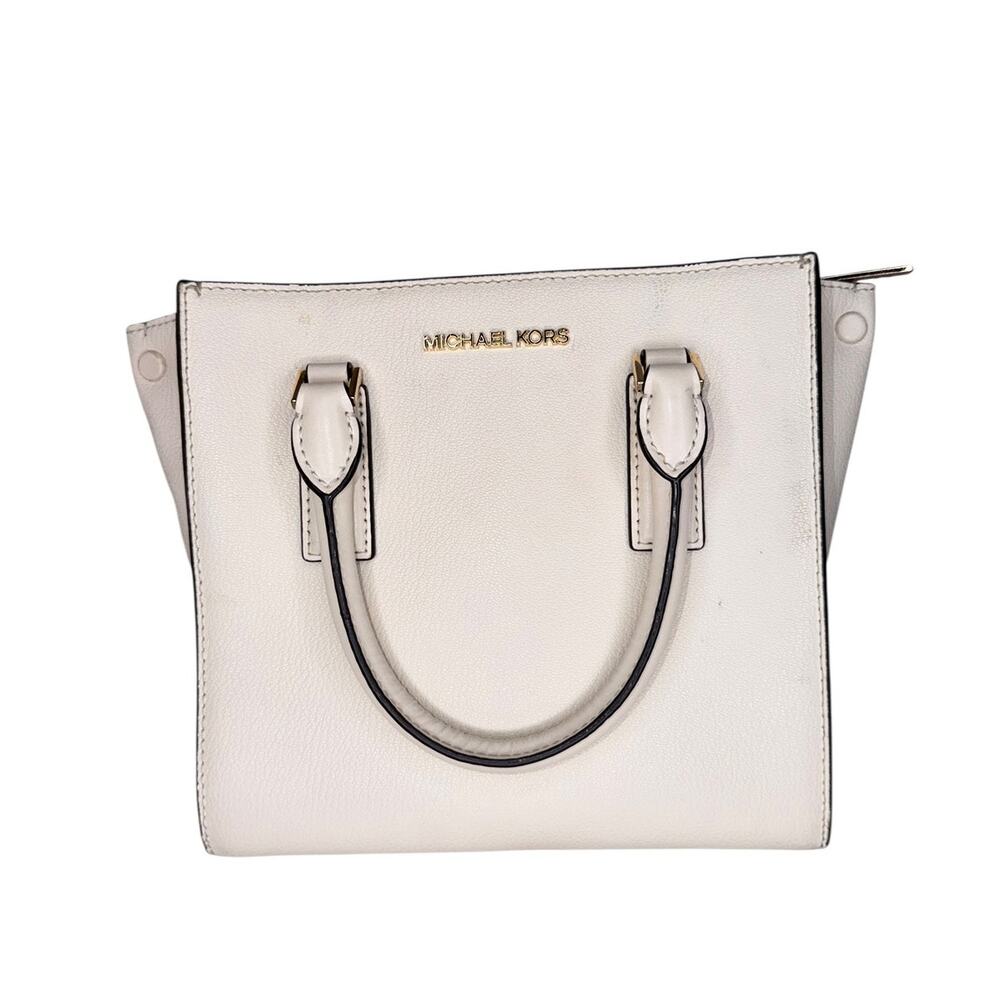 Michael Kors Ivory Pebbled Leather Purse Handbag Crossbody Square Satchel - Picture 2 of 11